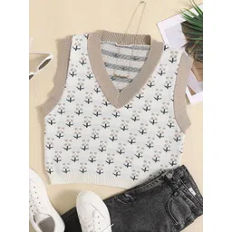 Zucchini Women Floral Printed Crop Sweater Vest-picture-30