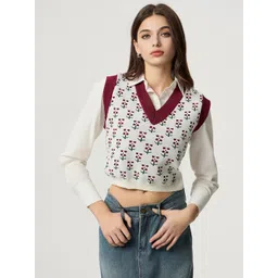Zucchini Women Floral Printed Crop Sweater Vest-picture-32