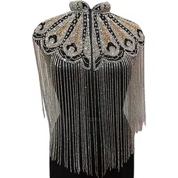 zuho Hand Beaded Sequined Poncho For Women (White)-picture-32