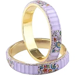 zulka Golden Brass Metal Bangles Kada For Women & Girls with Zircon Diamond & Crystal Beads | Stylish Girl's Bangles Bracelet | Bridal Chuda Kada For Wedding, Party- Set of 2 Bangle-picture-11