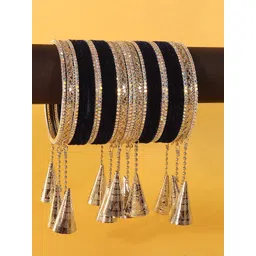 ZULKA Set Of 32 Silver-Plated Zircon Stones Studded Latkan Bangles-picture-40
