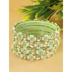 ZULKA Set Of 4 Zircon Gemstones & Kundan Beads Bangles-picture-11