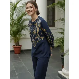 ZUMMER Embroidered Round Neck Tunic & Trousers Co-Ords-picture-18