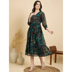 ZUMMER Floral Print Georgette Fit & Flare Midi Dress-picture-34