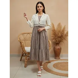 ZUMMER Striped Gathered or Pleated Fit & Flare Midi Dress-picture-14