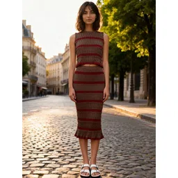 ZUMMER Striped Pure Cotton Seamless Crop Top With Skirt Co-Ords-picture-23