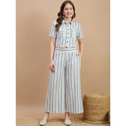 ZUMMER Striped Pure Cotton Shirt Collar Neck Shirt With Palazzos Co-Ords-picture-15