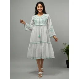 ZUMMER Women Floral Embroidered Fit & Flare Midi Dress-picture-39