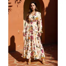 ZUMMER Women Floral Print Puff Sleeve Maxi Dress-picture-32