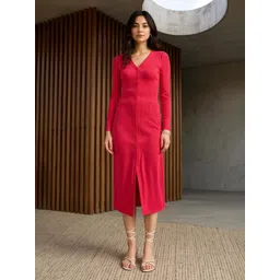 ZUMMER Women V Neck Bodycon Midi Dress-picture-14