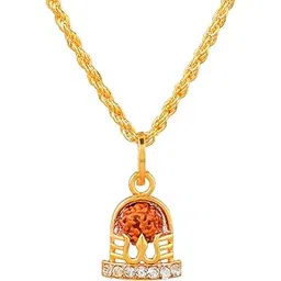 zumrut � Gold Plated CZ Lord Shiv/Mahadev/Mahakal Shivling with Rudraksha Bahubali Inspired Religious Hindu God Temple Spiritual Jewellery Pendant Locket Necklace For Men Women-picture-13