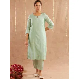 Zuri Green Megha Embroidered Chanderi Kurta-picture-38