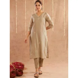 Zuri Grey Megha Embroidered Chanderi Kurta-picture-43