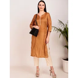 zuri Silk Notch Neck Straight Kurta image 5