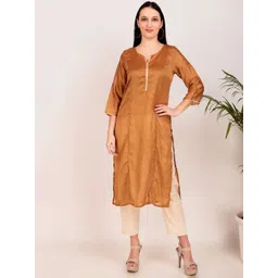 zuri Silk Notch Neck Straight Kurta image 1