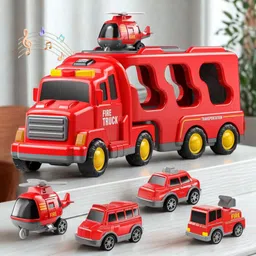 zuuluzrs 5 in 1 Friction Powered Fire Truck Toy with Pullback Function | Sound-Light-picture-23