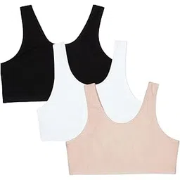zuvairiya store Sports Bra for Women & Girls, Cotton Non-Padded Full Coverage Beginners Non Wired T-Shirt Workout Bra with Regular Broad Strap, Activewear Training Bra for Teenager Kids (Pack of 3)-picture-39