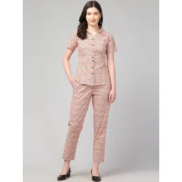 Zuvino Printed Pure Cotton Shirt Collar Neck Shirt & Flared Trouser Co-Ords-picture-17