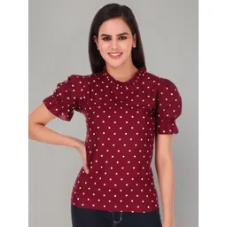 Zuvino Women Polka Dot Print Round Neck Puff Sleeve Ruffles Regular Top-picture-23