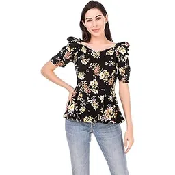zuvino Women's Rayon Floral Peplum Top with Princess Sleeve; Office wear, Summer Wear-picture-32