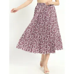 ZWERLON Abstract Printed Pleated A-Line Midi Skirt-picture-32