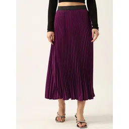 ZWERLON Accordion Pleated Flared Maxi Skirt With Belt-picture-13