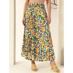 ZWERLON Floral Printed A-Line Pleated Maxi Skirt-picture-24