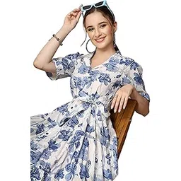 zwerlon | Dress for Women | Vintage Floral Shirt Dress | Belted A-Line Midi | Lightweight Polyester Summer Outfit-picture-15