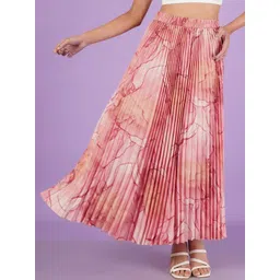 ZWERLON Printed Pleated A-Line Maxi Skirt-picture-40