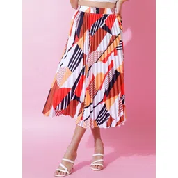 ZWERLON Printed Pleated A -Line Midi Skirt,-picture-22