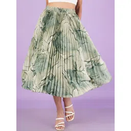 ZWERLON Printed Pleated A-Line Midi Skirt-picture-17