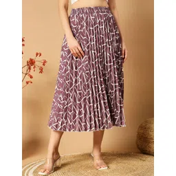 ZWERLON Women Printed Flared Midi Pleated Skirt-picture-37
