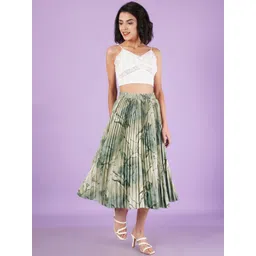 ZWERLON Women Printed Pleated A-Line Midi Skirt-picture-35