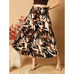 ZWERLON Women  Printed Pleated Flared Midi Skirt-picture-29