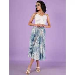 ZWERLON Women Printed Pleated Midi A-Line Skirt-picture-30