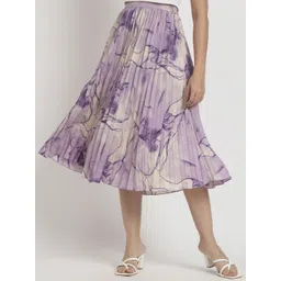 ZWERLON Women Printed Pleated Midi A-Line Skirts-picture-31