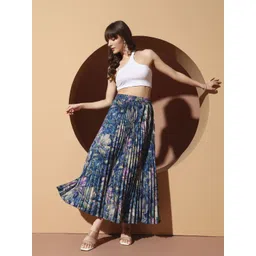 zwerlon Women Printed Pleated Multicolor Skirt-picture-11