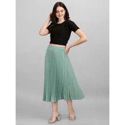 zwerlon Women Solid Pleated Light Green Skirt-picture-15