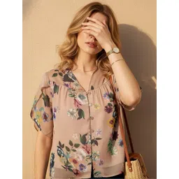 ZYNG Floral Print Flutter Sleeve Georgette Top-picture-17