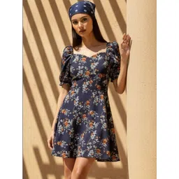 ZYNG Floral Print Puff Sleeve Crepe Fit & Flare Mini Dress-picture-25