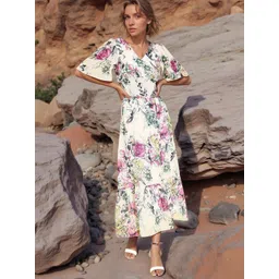 ZYNG Women Floral Printed Georgette A-Line Midi Dress-picture-13