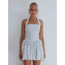 ZYNG Women Polka Dot Print Halter Neck Peplum Above Knee Dress-picture-29