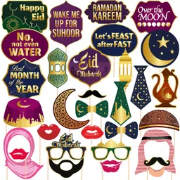 zyozi 30 pcs Eid Mubarak Photo Booth Props Ramadan Mubarak Photo Props Party Supplies Photo Booth Board-picture-31
