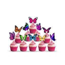 Zyozi Butterfly Theme CupCake Topper Butterfly Birthday Cake Topper MultiColor (Pack of 10)-picture-25