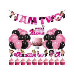 Zyozi Girl Boss Baby Theme 2nd Birthday Party DecorationsBanner Cake Cupcake Toppers Balloons Pink Black - Pack of 37-picture-18
