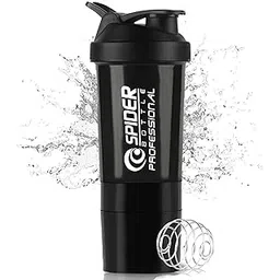 Zyro Spider Gym Shaker Bottle | 500ml + 2 Extra Containers | Stainless Steel Mixer Ball | Leak Proof & BPA Free | Gym Protein Shaker | Black | Ideal for Workout & Fitness-picture-14