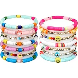 zzlwan Preppy Friendship Bracelets: Stackable Surfer Bracelets for Women & Teen Girls, 16 cm, Multi-colored Vinyl-picture-45